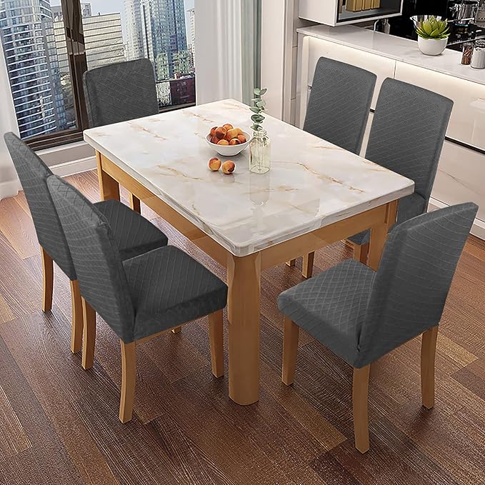 Genina Waterproof Chair Covers for Dining Room Dining Chair Covers Kitchen Parsons Chair Covers (Dark Gray, 6 PCS)