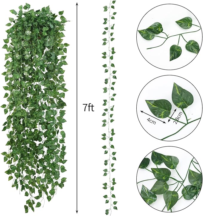 CEWOR 14 Pack 98ft Artificial Ivy Greenery Garland, Fake Vines Hanging Plants Backdrop for Room Bedroom Wall Decor, Green Leaves for Jungle Theme Christmas Party Wedding Decoration
