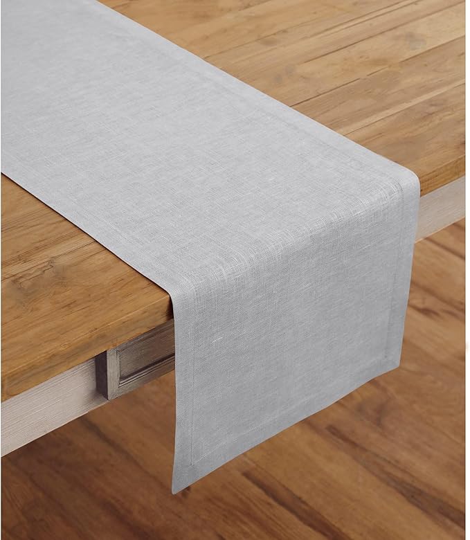 Solino Home Linen Soft Grey Table Runner 108 Inches Long - 100% Pure Linen 14 x 108 Inch Table Runner for Winter, Spring - Fete