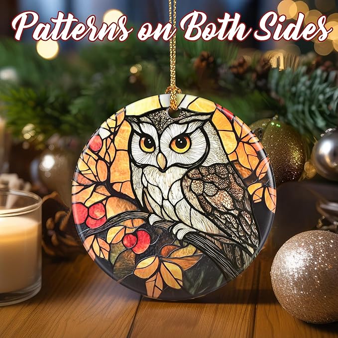Christmas Ornaments, Dodosky 2.8in Ceramic Owl Ornament, Xmas Decor, Christmas Tree Ornaments, Xmas Decorations for Tree, Holiday Ornament, Gifts for Owl Lovers, Gifts for Women, Men