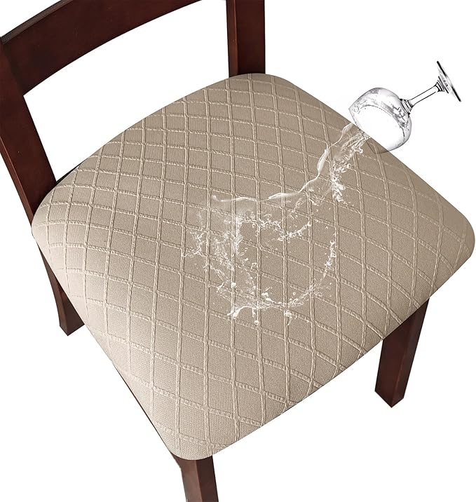 Genina Waterproof Seat Covers for Dining Room Chairs Covers Dining Chair Cover Kitchen Chair Covers (Khaki, 2 Pcs)