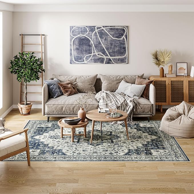 Dripex 8x10 Area Rugs - Stain Resistant Washable Rug Distressed Rugs for Living Room Dining Room Bedroom Anti-Slip Low-Pile and Soft Accent Rug Farmhouse Office Home Decor, Pet & Child Friendly