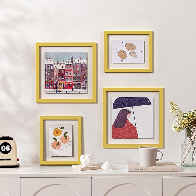 eletecpro 8x10 Yellow Floating Picture Frames Set of 2, Real Double Glass Picture Frames for Wall Mount, Vertical or Horizontal Display Multi-Size Photos and Artworks up to 8 x 10 Inches, Home Decor