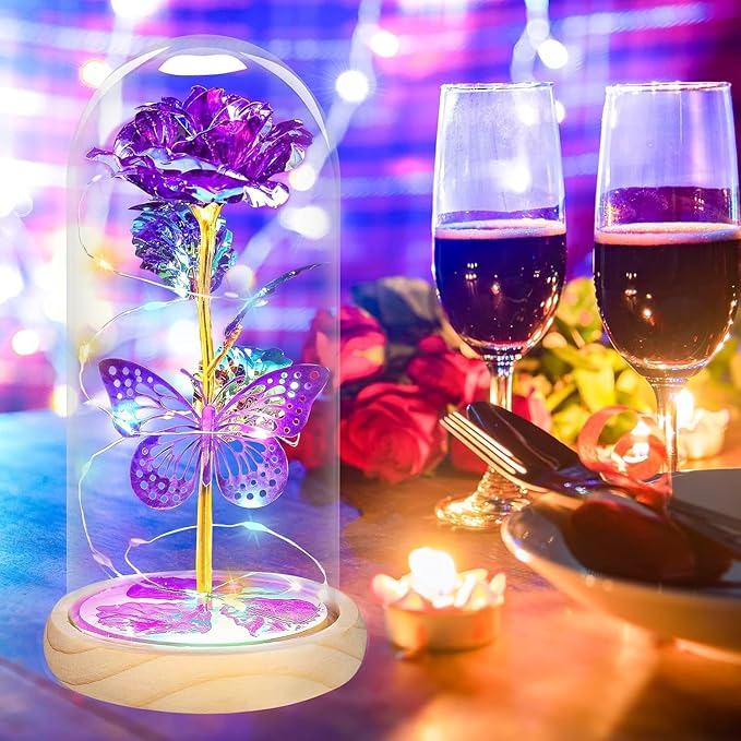 QUNPON Gifts for Women Christmas Rose Gifts Flowers for Women,Birthday Gifts for Women,Womens Gifts for Christmas,Purple Butterfly for Mom Grandma,Sister,Her,Wife,Valentines Day-LZ-Zi