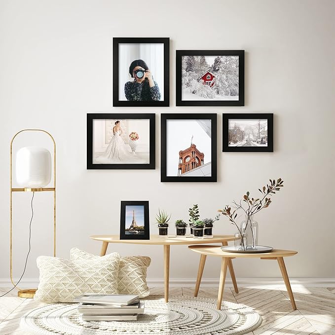 iRahmen 5x7 Picture Frame Set of 4, Black Wooden Frame with High Definition Glass, 5 x 7 Photo Frames for Tabletop Display and Wall Mounting
