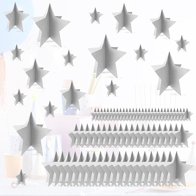 70 Pcs Silver Star Centerpieces for Tables Silver Party Birthday Decorations Sparkle 3D 2025 Graduation Star Table Decor 3 Sizes 8" 5" 3" Christmas Bridal Shower Red Carpet Film Show Theme Party