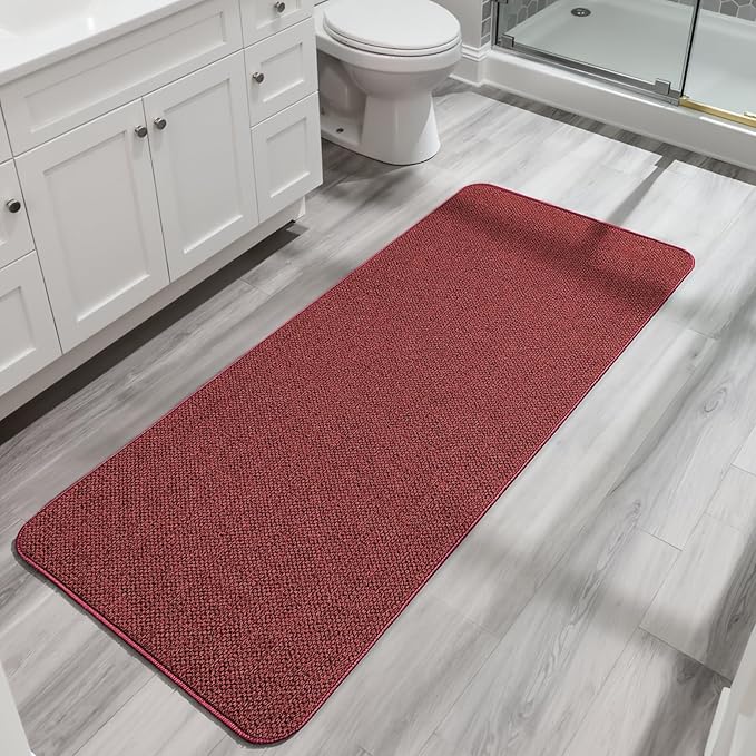 Christmas Bath Mat,Ultra Thin Bathroom Runner Rugs,Large Bath Mats for Bathroom,Quick Dry,Non-Slip,Machine Washable,Low Pile,Bath Rug,Shower Outside,Sink,Home Decor Accessories.Red,2'x5'（24x60inch）