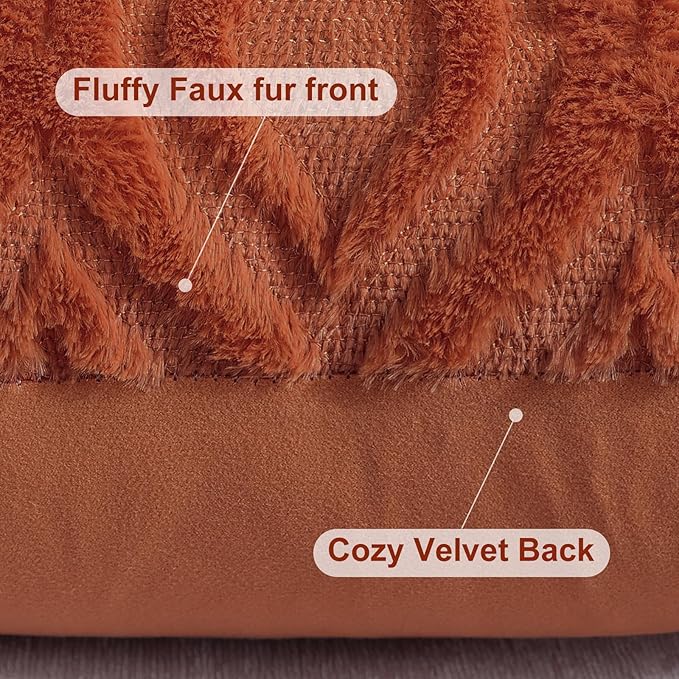 decorUhome Throw Pillow Covers 20x20 Inch Set of 2, Soft Plush Faux Wool Rust Solid Couch Pillow Covers, Accent Farmhouse Neutral Square Pillow Cases for Sofa Bed Living Room