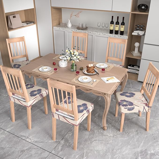Stretch Dining Chair Seat Covers Set of 2,Dining Chair Slipcovers, Floral Printed Chair Covers,Soft Fabric Washable Upholstered Chair Seat Protector, No Rear Covers for Home Kitchen Dining Room
