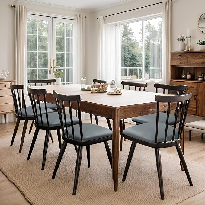 Waterproof PU Leather Seat Covers for Dining Room Chairs Set of 4, Stretch Dining Chair Slipcovers, Kitchen Chair Seat Covers, Non-Slip & Washable (Dark Gray)