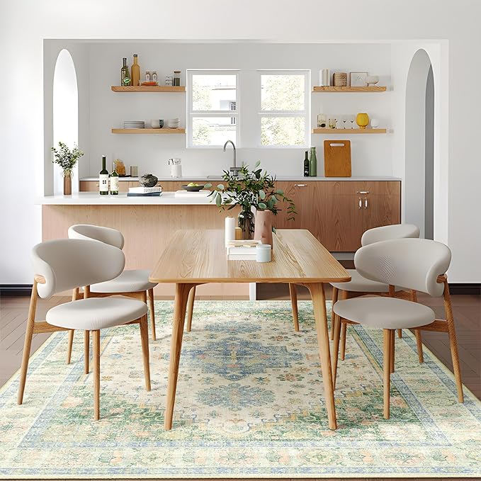 MUJOO 5x7 Area Rugs Washable,Boho Rug for Living Room Bedroom Dining Room Office,Large Throw Carpet,Non Slip Big Soft Indoor Low Pile Light Green and Blue