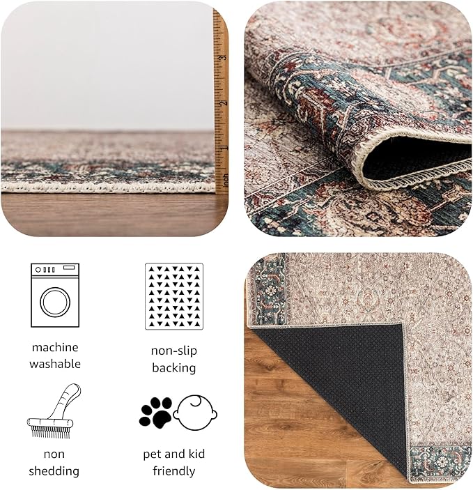 Keen Home Design 2x3 Rug - Machine Washable Entry Rug with Non-Slip Backing, Ideal for Enteryway, Kitchen, Bathroom, Laundry Room - Vintage, Easy Clean, Durable, Low Pile - (2' x 3')