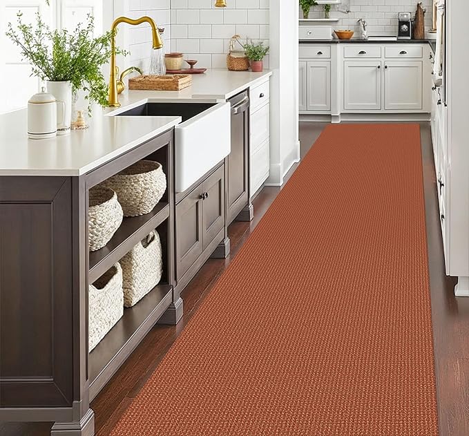 EARTHALL Runner Rug 3x20 Ft Washable Runners for Hallways Extra Long Woven Non Slip Entryway Runner Braided Kitchen Runner Indoor Outdoor Carpet Runners for Hotels, Officel, Stair, Rustic Orange/Tan