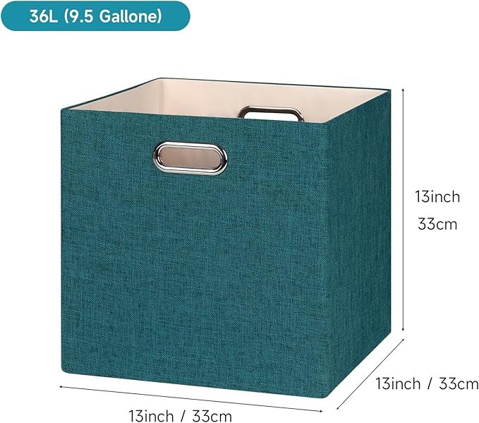 Posprica Collapsible Storage Bins,13×13 Foldable Storage Cube Boxes Fabric Drawer Fabric Storage Bins Vinyl Record Cubby Cubes with Handles for Bookcase, Closet, Shelf, Cabinet , 4 Pack