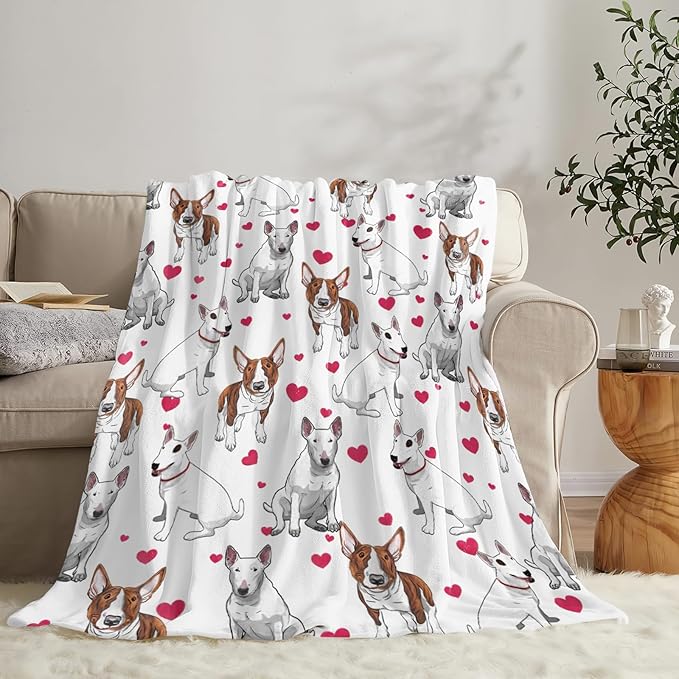 Tijuboni Bull Terrier Throw Blanket Dog Gifts for Girls Boys Women Men Kids Adults Soft Flannel Fleece Blanket for Couch Sofa Bed Home Decor 60"x80"
