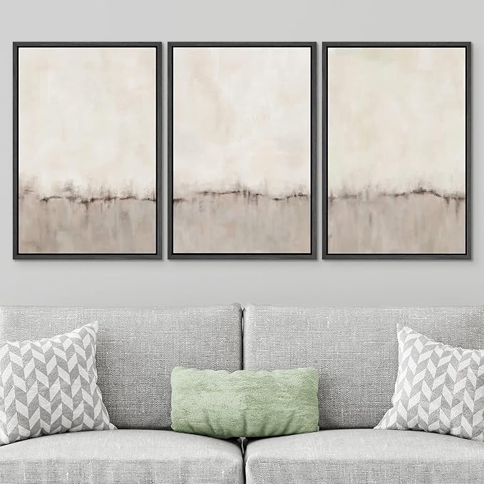 SIGNWIN Framed Canvas Print Wall Art Set Grunge Brown Gray Pastel Landscape Shapes Abstract Illustrations Modern Art Decorative Nordic Chic Calm for Living Room, Bedroom, Office - 24"x36"x3 Black