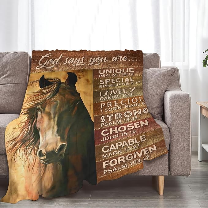 Tijuboni Christian Horse Throw Blanket Horse Gifts for Girls Boys Women Men Kids Adults Soft Flannel Fleece Blanket for Couch Sofa Bed Home Decor 40"x50"
