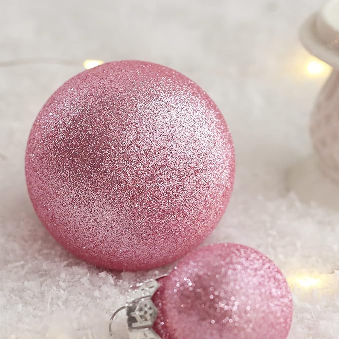 Christmas Ornaments Set, 32Pcs Clear Plastic Shatterproof Christmas Ball Hanging Ornaments for Xmas Tree Decorations, for Indoor Home Thanksgiving Party Holiday Decor - Pink.