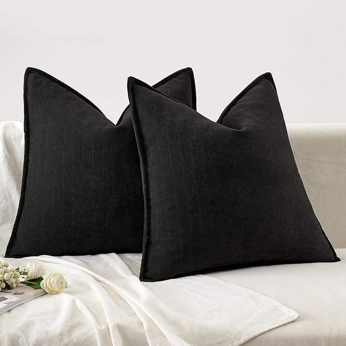 MIULEE Pack of 2 Black Decorative Pillow Covers 18x18 Inch Soft Chenille Luxurious Couch Throw Pillows Farmhouse Cushion Covers with Elegant Design for Sofa Bedroom Living Room Home Decor