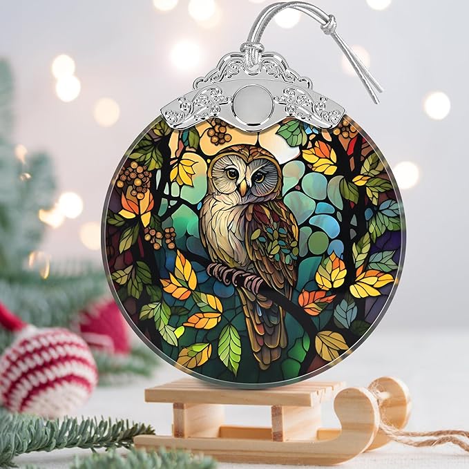 Owl Stained Glass Orament - Christmas Ornament - Christmas Decorations for Tree - Holiday Present ldeas - Gift Exchange