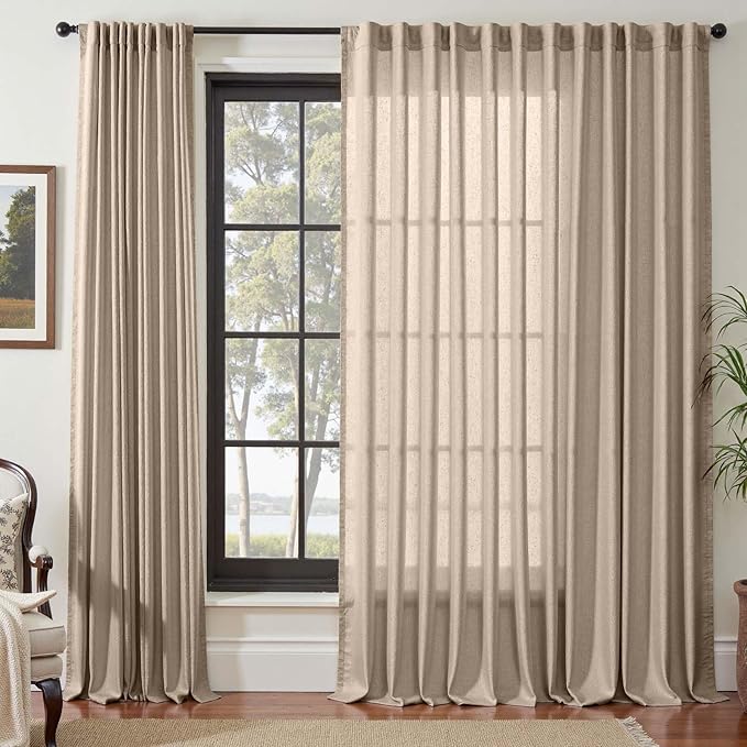 jinchan Taupe Linen Blend Curtain 120 inch Extra Long 1 Panel Extra Long for Sliding Door, Light Filtering 100 inch Extra Wide Patio Door Drape with Rod Pocket Back Tab(100W x 120L, Taupe)