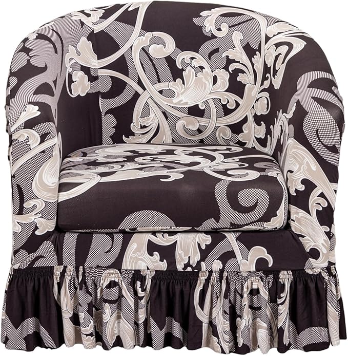 CRFATOP 2 Piece Club Chair Slipcover with Skirt Printed Tub Armchair Covers with Seat Cushion Cover Soft Printed Round Barrel Furniture Protector for Bar Counter Living Room,C08