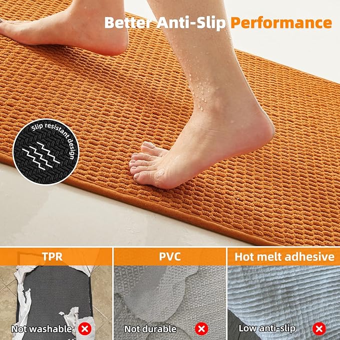 Large Bathroom Rugs Non Slip Washable Bath Rugs Super Absorbent Bathroom Rug Thin Quick Dry Low Pile Bath Mats, Orange 36"x48"