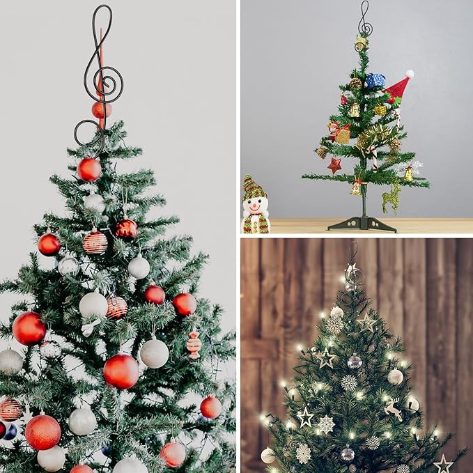Lenwen Small Christmas Tree Topper Mini Treble Clef Wire Treetop Metal Musical Note Tree Topper for Music Themed Christmas Decorations