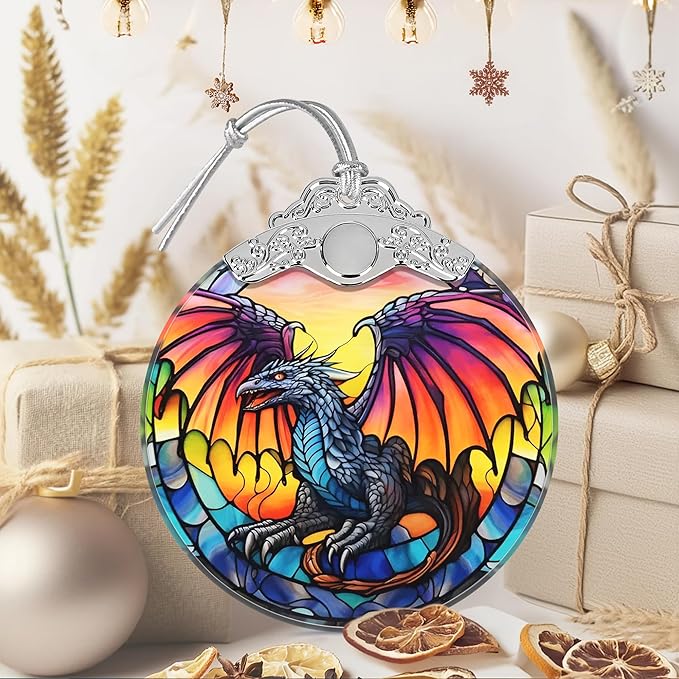 Dragon Ornament, Christmas Ornaments, Christmas Decorations for Tree, Stained Glass Ornament, Heirloom Keepsake, Gift Exchange, Gift Ideas, Bauble Present