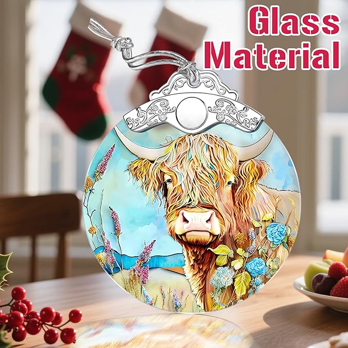 Christmas Ornaments: Stained Glass Ornament, Christmas Tree Ornament, Hanging Ornaments for Home Decor & Xmas Tree Decorations – Exquisite Holiday Decor, Gifts & Holiday Present - Cattle