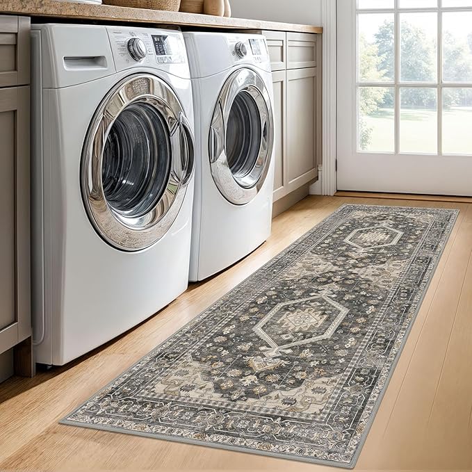 KUTA Runners for Hallways 2x6 Hazel, Vintage Floral Kitchen Rugs Non-Slip Washable Runner Ultra Soft Printed Retro Flower Carpet Entryway Rug for Bedroom Laundry Nursery Entryways