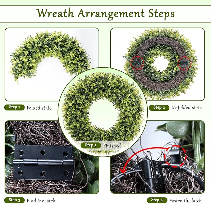 24In Large Boxwoods Door Wreaths for Front Door Spring Summer Outside All Season Green Year Round Artificial Greenery Wreath for Wall Window Rustic Farmhouse Home Outdoor Indoor Decorations