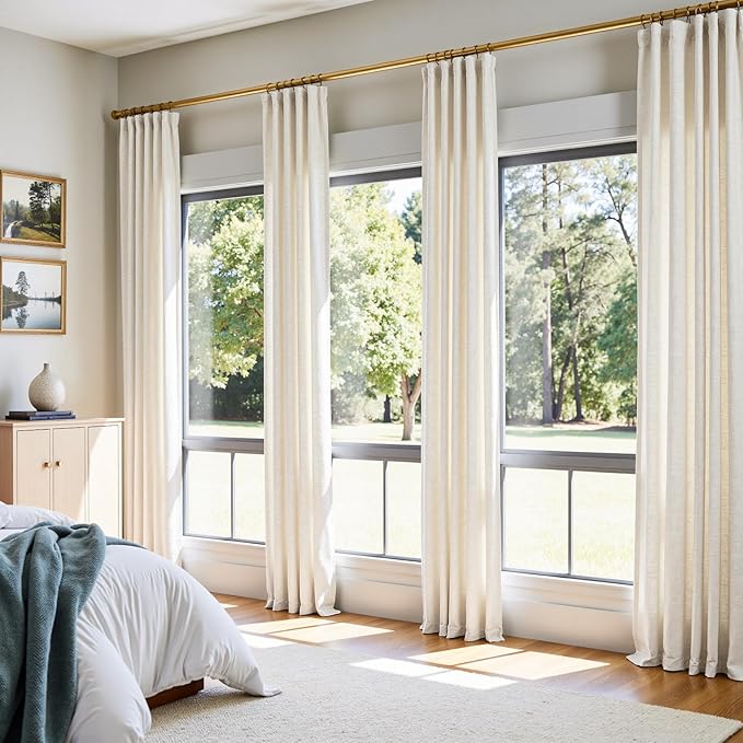 jinchan Linen Smei Sheer Curtains 90 Inch Length 2 Panels Set Light Filtering Window Curtains for Living Room Bedroom Farmhouse Drapes for Home Decor Drapes, Back Tab, Linen Natural, 50W x 90L