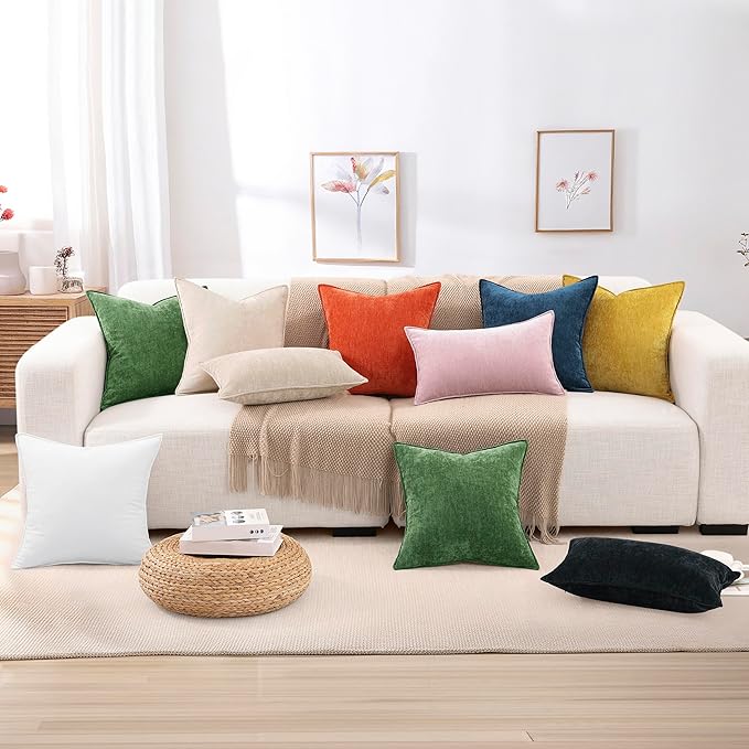 decorUhome Christmas Couch Throw Pillow Covers 16x16 Set of 2, Decorative Soft Euro Velvet Neutral Chenille Pillow Covers with Elegant Design for Sofa Bed Living Room Home Decor, Moss Green