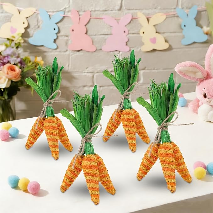 DR.DUDU Easter Decorations 12 Pcs Carrot Ornament, Sisal Jute Fabric Artificial Decor for Spring Crafts, Fireplace, Home, Kitchen Party Supplies