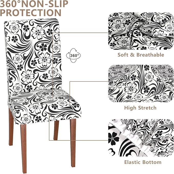 Stretch Dining Chair Covers Set of 2,Floral Print Chair Covers,Soft Removable Washable,Pet Friendly Furniture Protector,Universal Chair Slipcovers for Home, Kitchen,Ceremony Dining Room Seat