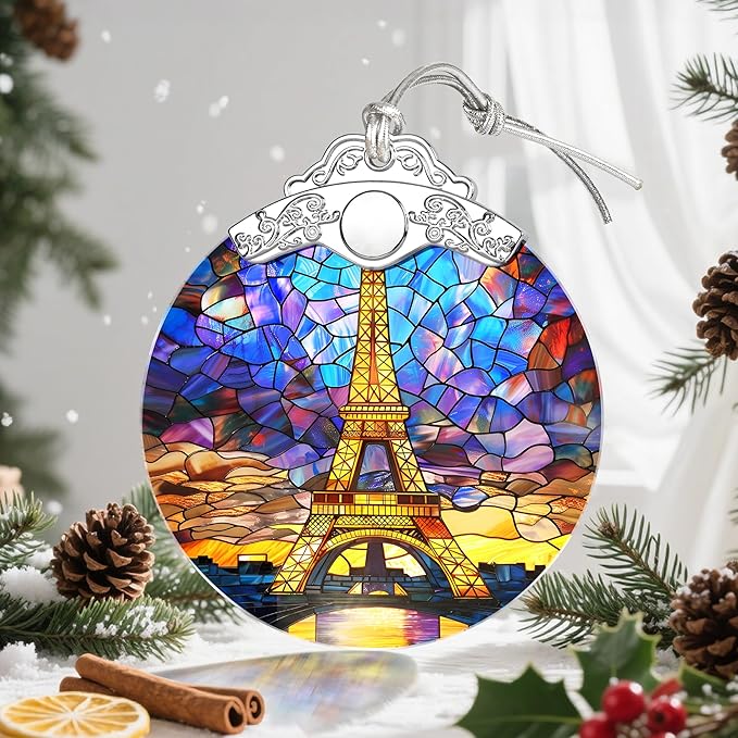 Christmas Ornaments, Christmas Tree Decorations, Keepsake Ornaments, Holiday Decor, Holiday & Xmas Gifts, Gifts for Travel Lovers & Art Lovers - Eiffel Tower-Theme