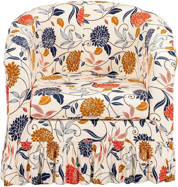 CRFATOP 2 Piece Club Chair Slipcover with Skirt Printed Tub Armchair Covers with Seat Cushion Cover Soft Printed Round Barrel Furniture Protector for Bar Counter Living Room,C16