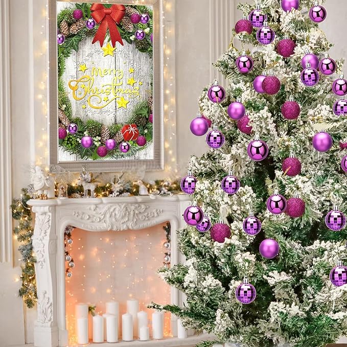 Aitsite 24ct Christmas Tree Ornaments Set 1.57 inches Mini Shatterproof Holiday Ornaments Balls for Christmas Decorations (Purple)