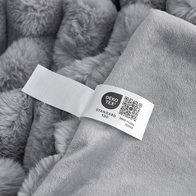 Cozy Bliss Faux Fur Throw Blanket for Couch, Cozy Warm Plush Striped Blanket for Sofa Bedroom Living Room, 108 * 90 Inches Gray