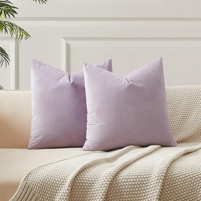 JUSPURBET Decorative Pillow Covers Set of 2 Velvet Throw Pillow Covers for Couch Sofa Bed Soft Cushion Covers Cases with Hidden Zipper for Living Room Home Decor 16x16 inch,Lilac