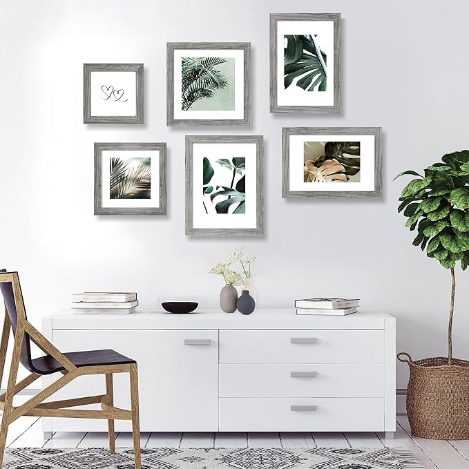 8x11 Picture Frame Set of 2, Made of Real Glass and Rustic Grey Wooden Frame - 8 by 11 Photo for Wall or Tabletop Display