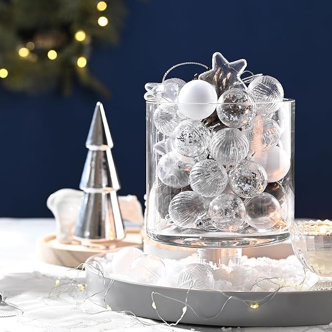 DecorbyHannah Mini Christmas Tree Ornaments, 35ct 1.18inches White Christmas Ball Ornaments for Tree Decorations, Small Clear Shatterproof Plastic Hanging Balls Bulk for Xmas, Party, Wedding