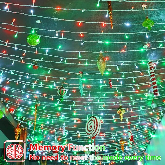 YEGUO 165ft 500 LED Christmas Lights Outdoor Waterproof, Clear Wire String Lights Indoor Plug in, 8 Modes Clear Wire Twinkle Tree Light for Xmas Party Garden(Red White and Green)