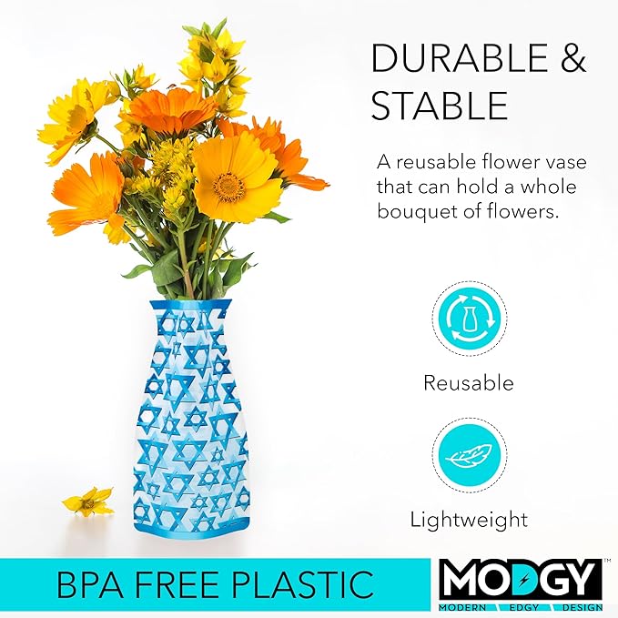 MODGY Expandable Flower Vase, Plastic Decorative Modern Foldable Printed Vases for Centerpieces for Wedding, Dining Table, Home Decor, Living Room, Bathroom, Mazel