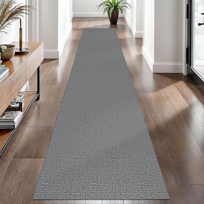 EARTHALL Washable Runner Rug 2x10 Ft Non Slip Runners for Hallways Long Cotton Rubber Backed Kitchen Runner Braided Indoor Floor Carpet Runners for Entryway, Hallway, Kitchen, Charcoal Gray