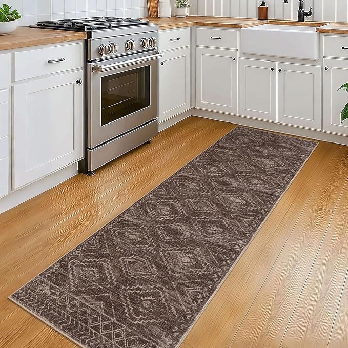 KILOCOCO Boho Kitchen Runner Rug 2x6 Washable Runner Rug, Soft Runners for Hallways Non Slip Printed Distressed Laundry Room Rug, Low-Pile Rug for Entryway/Bedroom/Living Room, Rust Red