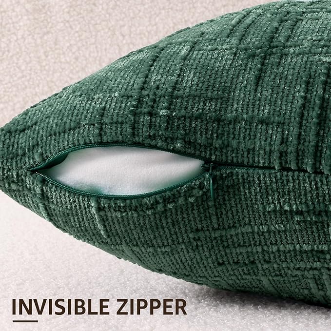 decorUhome Christmas Green Chenille Throw Pillow Covers 18x18 Set of 2 Thick Textured Slubby Couch Pillow Covers Farmhouse Accent Modern Neutral Decorative Pillow Cases for Bed Sofa Living Room