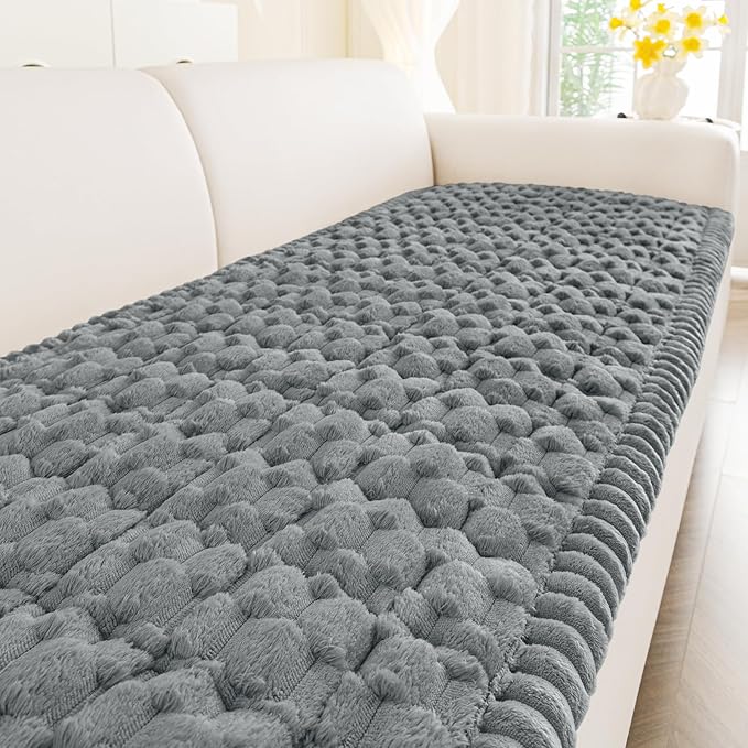 Smiry Pet Couch Cover for 3 Cushion Sofa, Non-Slip Fuzzy Couch Cover for Dogs Washable, Thick Soft Sofa Slipcovers Cushion Protector Pet Friendly (Grey, 27.6" x 70.9")