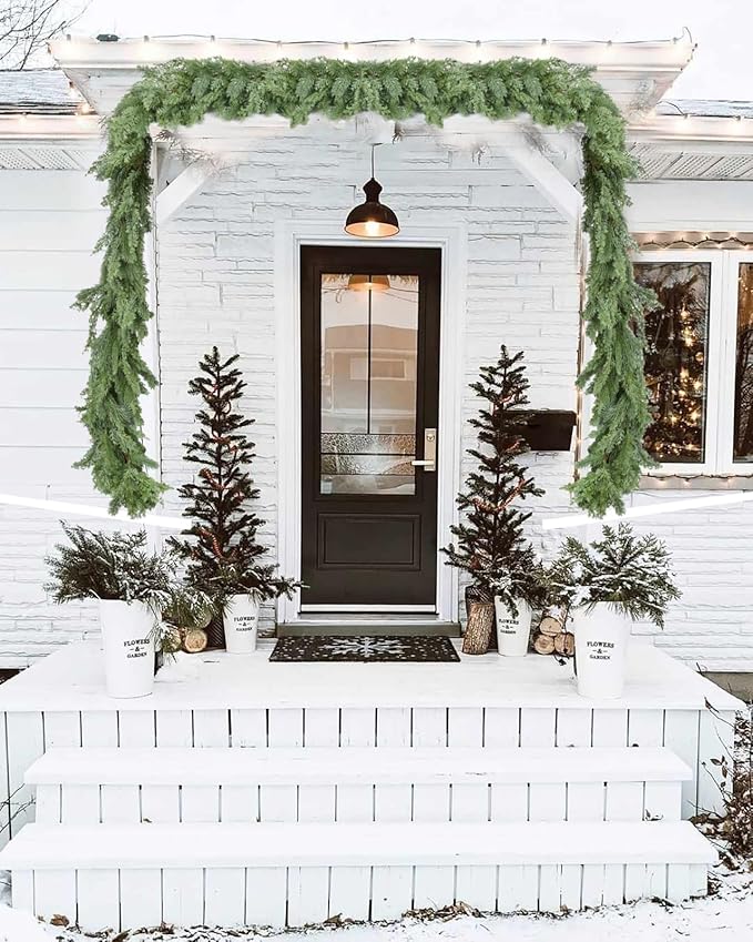 Pine Christmas Garland, 6FT Christmas Greenery Garland, Realistic Cedar Leaves Cypress Garland for Holiday Mantel Fireplace Table Centerpiece Decoration